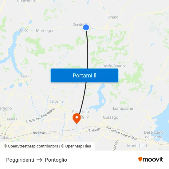 Poggiridenti to Pontoglio map