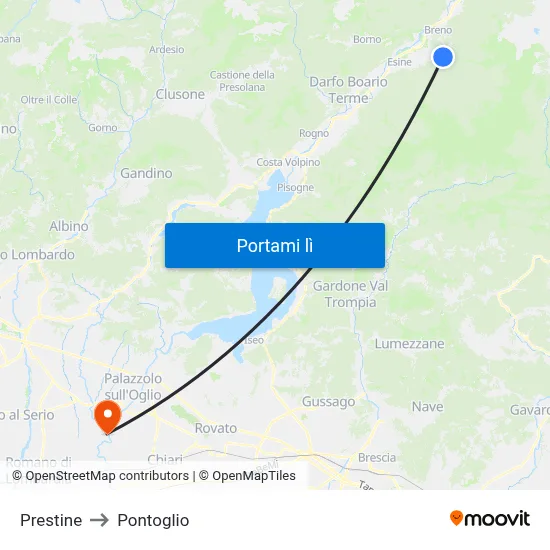 Prestine to Pontoglio map
