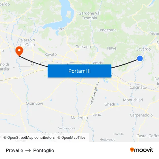 Prevalle to Pontoglio map