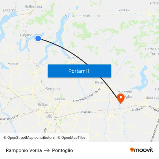 Ramponio Verna to Pontoglio map