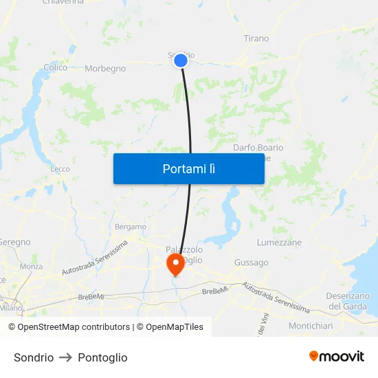 Sondrio to Pontoglio map