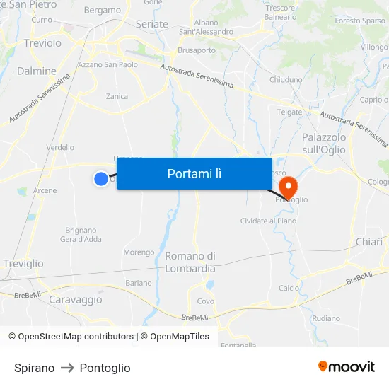 Spirano to Pontoglio map