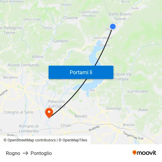 Rogno to Pontoglio map