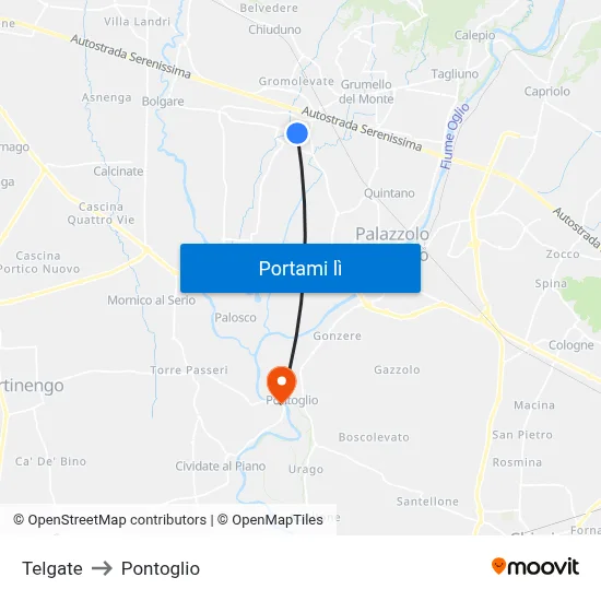 Telgate to Pontoglio map