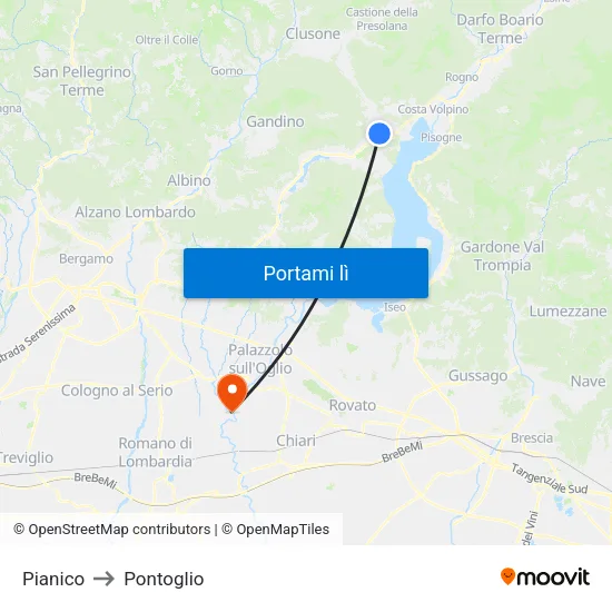 Pianico to Pontoglio map