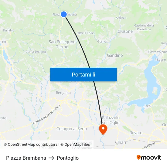 Piazza Brembana to Pontoglio map