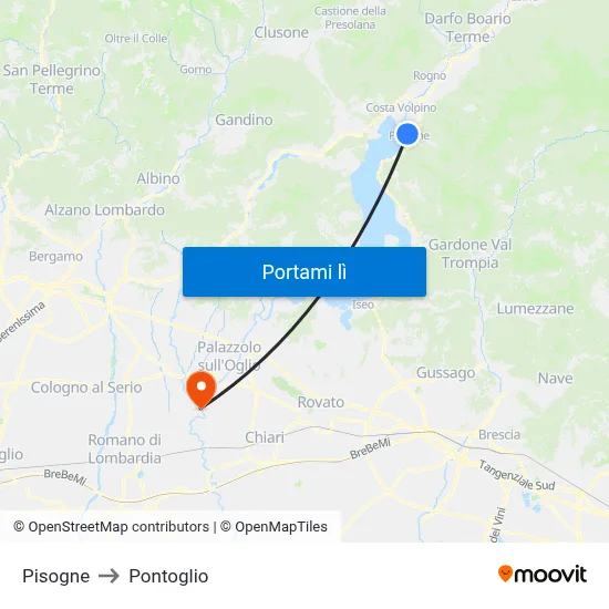 Pisogne to Pontoglio map