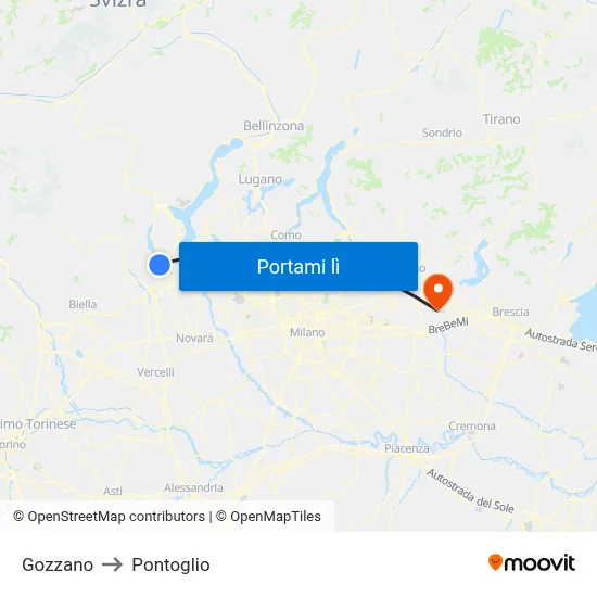 Gozzano to Pontoglio map