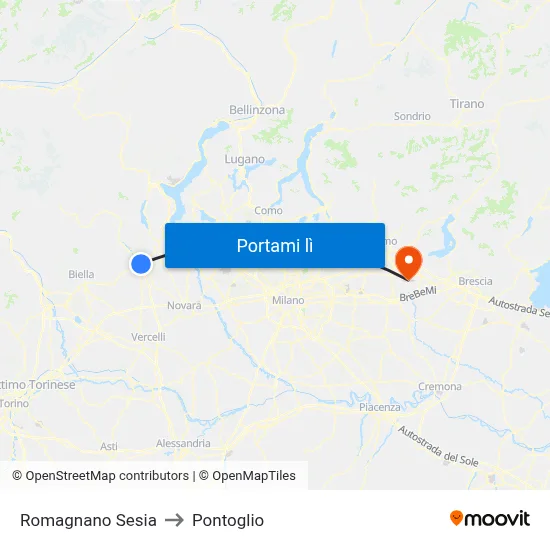 Romagnano Sesia to Pontoglio map