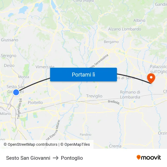 Sesto San Giovanni to Pontoglio map
