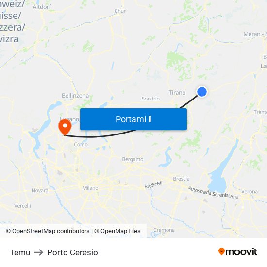 Temù to Porto Ceresio map