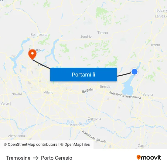 Tremosine to Porto Ceresio map