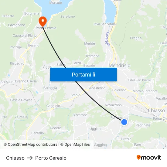 Chiasso to Porto Ceresio map