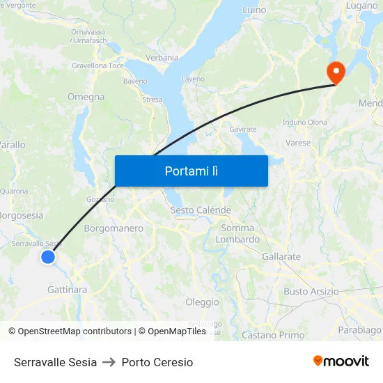 Serravalle Sesia to Porto Ceresio map