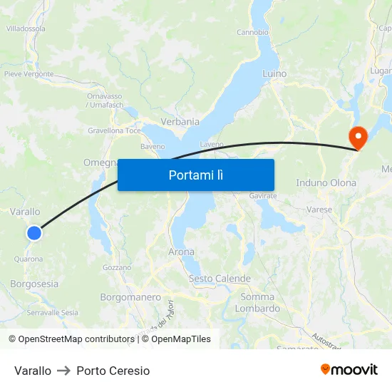Varallo to Porto Ceresio map