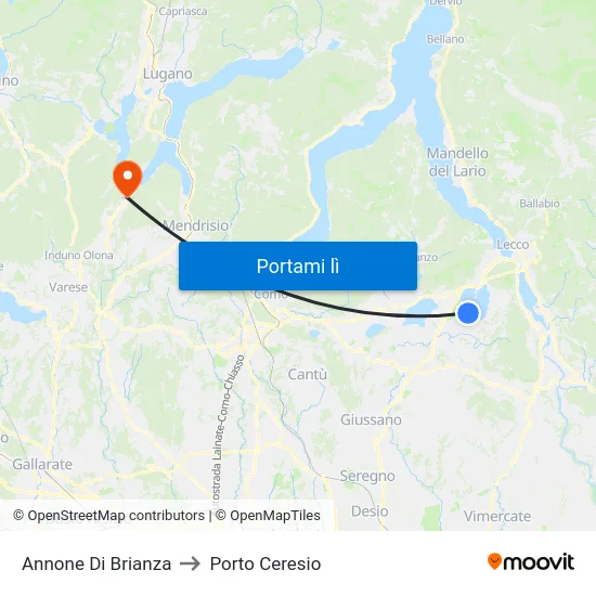 Annone Di Brianza to Porto Ceresio map