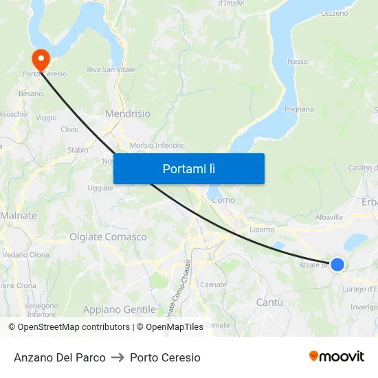 Anzano Del Parco to Porto Ceresio map