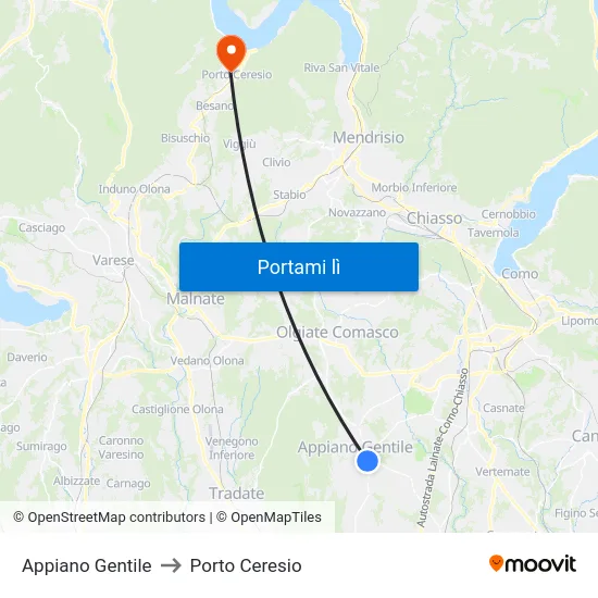 Appiano Gentile to Porto Ceresio map