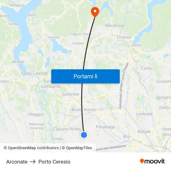 Arconate to Porto Ceresio map