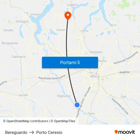 Bereguardo to Porto Ceresio map