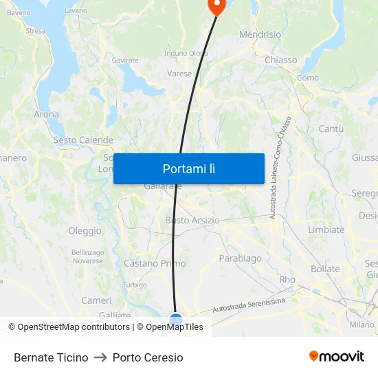 Bernate Ticino to Porto Ceresio map