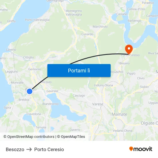 Besozzo to Porto Ceresio map