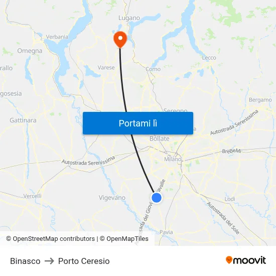 Binasco to Porto Ceresio map