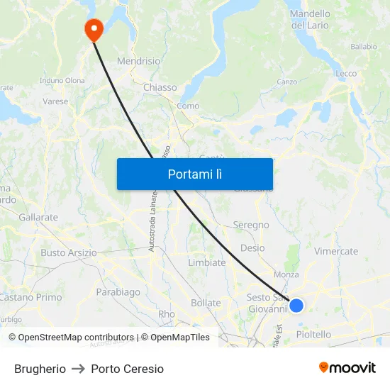 Brugherio to Porto Ceresio map