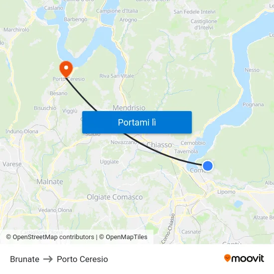 Brunate to Porto Ceresio map