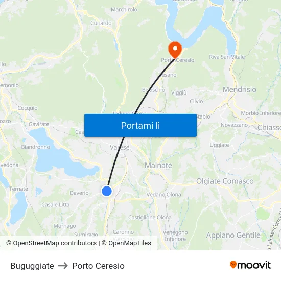Buguggiate to Porto Ceresio map