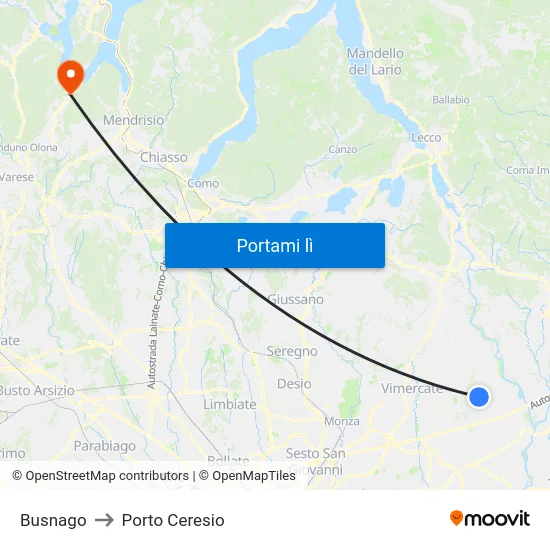 Busnago to Porto Ceresio map
