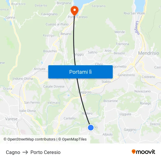 Cagno to Porto Ceresio map