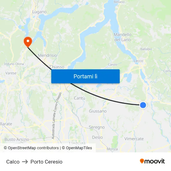Calco to Porto Ceresio map