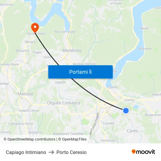 Capiago Intimiano to Porto Ceresio map