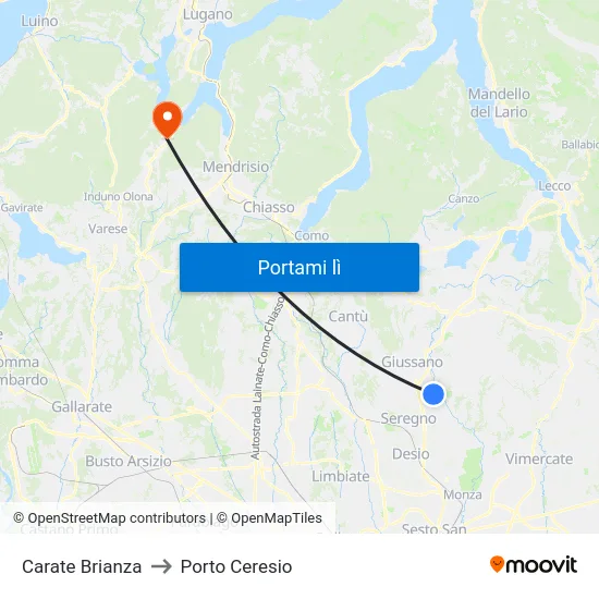 Carate Brianza to Porto Ceresio map