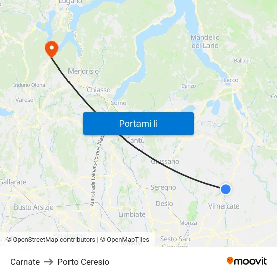 Carnate to Porto Ceresio map