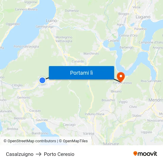 Casalzuigno to Porto Ceresio map