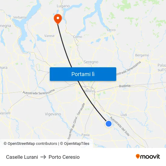 Caselle Lurani to Porto Ceresio map