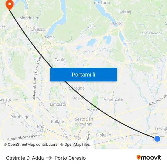 Casirate D' Adda to Porto Ceresio map