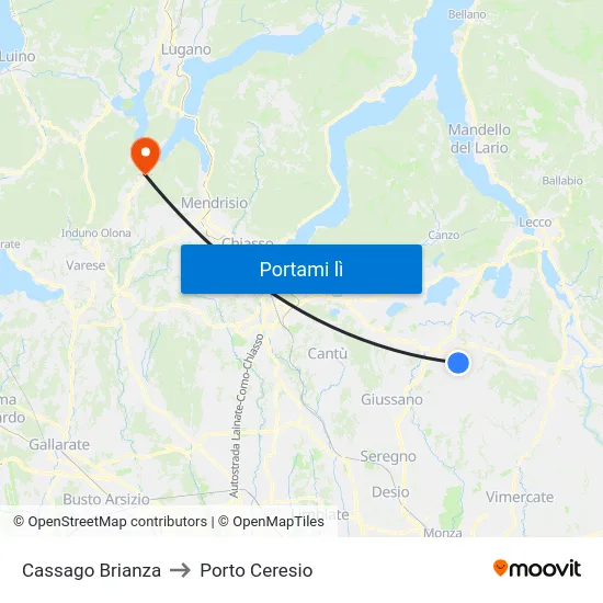 Cassago Brianza to Porto Ceresio map