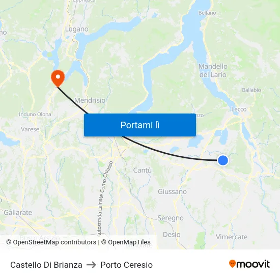 Castello Di Brianza to Porto Ceresio map