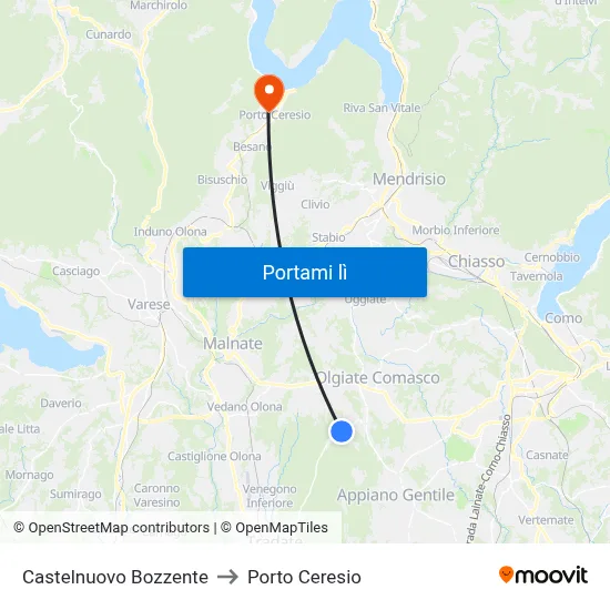 Castelnuovo Bozzente to Porto Ceresio map