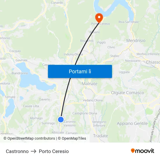 Castronno to Porto Ceresio map