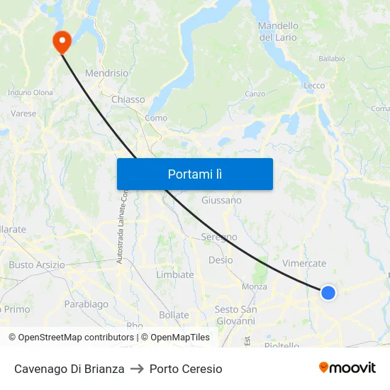 Cavenago Di Brianza to Porto Ceresio map