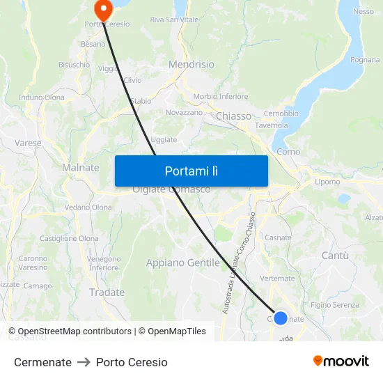 Cermenate to Porto Ceresio map