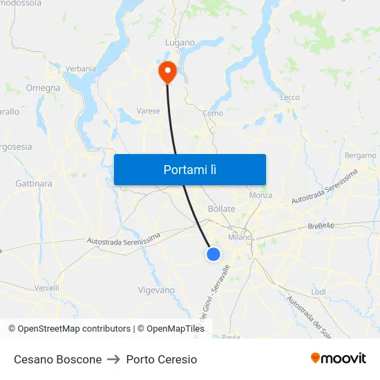 Cesano Boscone to Porto Ceresio map
