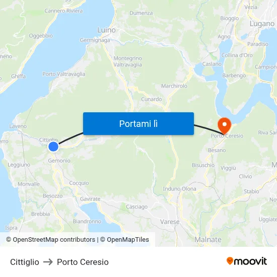 Cittiglio to Porto Ceresio map