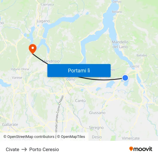 Civate to Porto Ceresio map