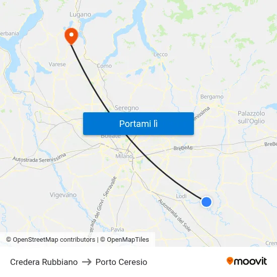 Credera Rubbiano to Porto Ceresio map