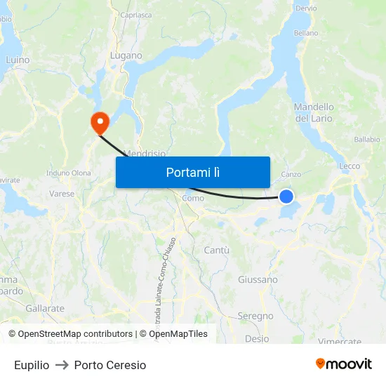 Eupilio to Porto Ceresio map